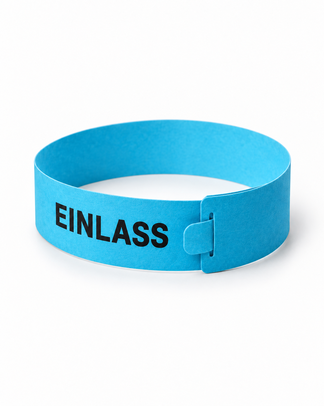 Einstecklasche und Öffnung eines cyanfarbenen Einlassbandes